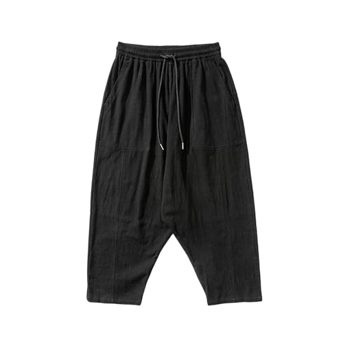 Pantalones de lino para hombre con corte moderno de piernas anchas y refinado diseño harén liso 5