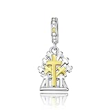 Famuan Abalorio de plata de ley 925, corazón, oro de 14 quilates, familia, cruz, gato, viajes, amigo, día de la madre, cumpleaños, Navidad, aniversario, para pulseras y collares, colgante de cuentas
