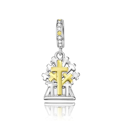Famuan Abalorio de plata de ley 925, corazón, oro de 14 quilates, familia, cruz, gato, viajes, amigo, día de la madre, cumpleaños, Navidad, aniversario, para pulseras y collares, colgante de cuentas