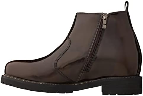 CALTO Men's Invisible Height Increasing Elevator Shoes - Coffee Brown Patent Leather Chelsea-zip Boots - 3.6 Inches Taller - K8992- Size 8 D(M) US | Image 2
