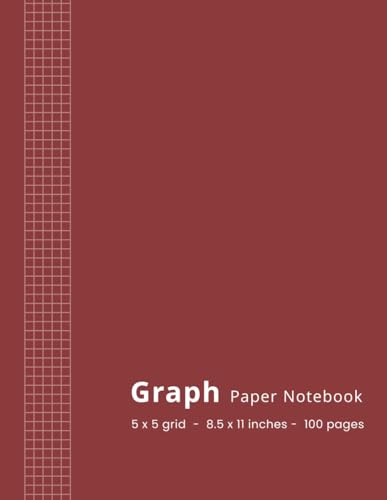 Graph Paper Notebook - 5x5 Grid - 8.5 x 11 - 100 Pages: Quadrille Composition Book for Math, Science & Engineering Students, School & Work - Quad Ruled 5 Squares per Inch - Red