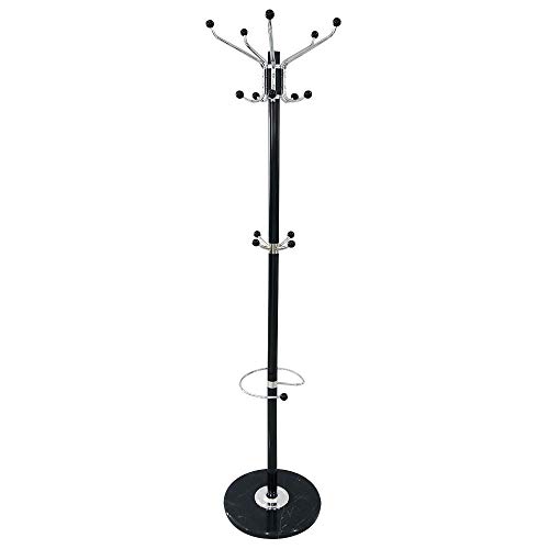 BAKAJI Attaccapanni Appendiabiti di Design a Piantana da Terra in Metallo con 16 Ganci Appendi Abiti Portaombrelli e Base in Marmo Dimensione 37 x 37 x 176 cm (Nero)
