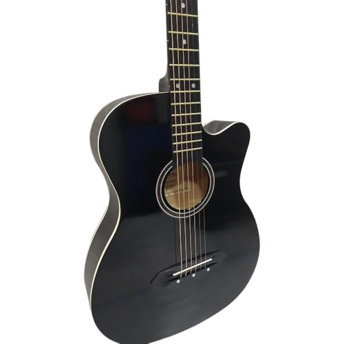Image of Henrix 38C PRO 38 Inch Bass Wood Cutaway Acoustic Guitar With Die-Cast Tuners, Dual-Action Truss Rod, Gig-Bag, Picks, String Set, String Winder, Strap & Polishing Cloth - Black