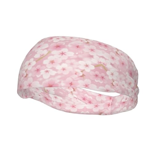 Boys Girls Sports Sweat Band, Multipurpose Long Head Ribbon for Sports Workout Spa, Fashion Spring Pink Blossom Trees Cherry Flowers Art Headdress Hand Decor