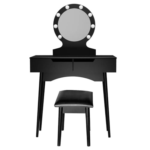 Home Deluxe - Mesa de Maquillaje Miranda - Negra: - 130 x 80 x 40 cm, 8 LED seleccionables Entre 3 Colores de luz, controlable Mediante botón táctil, Incl. Taburete I Mesa de cosmética Mesa Make - UP