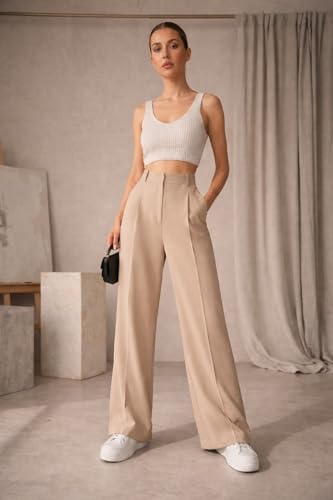 Image of Twill Regular Fit High-Waist Korean Trousers for Women & Girls | Casual Pants Outings