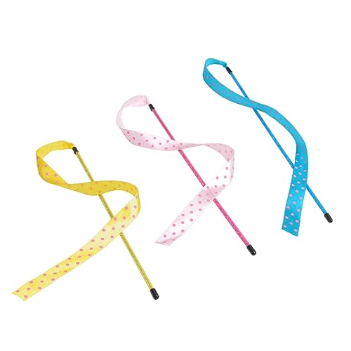 Ipetboom 3pcs Funny Cat Stick Kitten Toys for Indoor Cats Adorable Dot Ribbon Plastic Toys