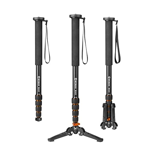 Einbeinstativ, Moman MA65 Kamera Stativ mit Füßen Aluminium Reisestativ DSLR Monopod Kompakter Tragbarer Fotografie Einbein-Stative 5 Abschnitte bis zu 165cm Nutzlast 10kg, Schwarz Orange
