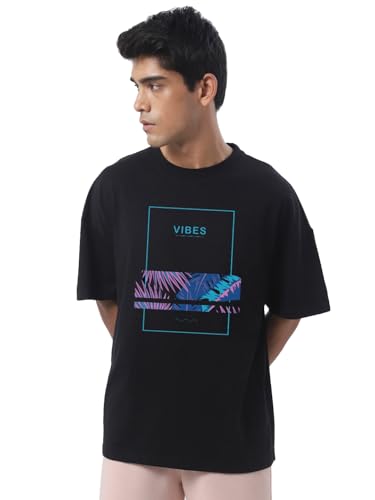 Image of Bewakoof Men's Graphic Printed 100% Cotton T-Shirt - Oversized Fit, Round Neck, Half Sleeves