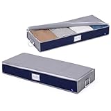 アストロ 活性炭消臭 ベッド下収納 活性炭のチカラで消臭保管 通気性の良い不織布製 ネームポケット 防虫剤入れポケット付き 衣類収納 洋服 収納ケース 収納ボックス 衣装ケース 収納袋 クローゼット ベッド下 隙間収納 スリム グレー×ネイビー 615-23