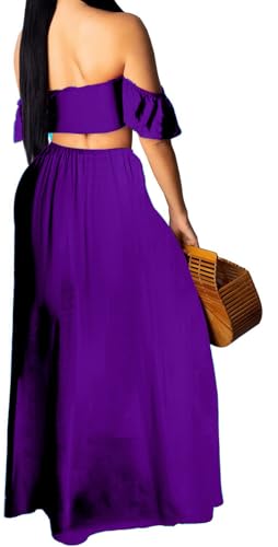 Image of Sexy Two Piece Sets for Women Vacation Elegant Sleeveless Top Long Split Maxi Dress Beach Swimwear