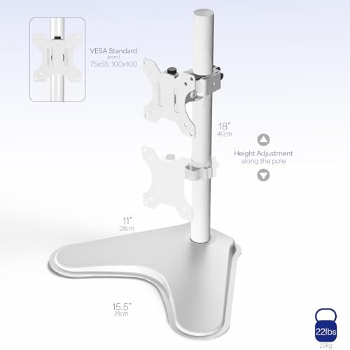 Image of VIVO Single Monitor Desk Stand, Holds Screens up to 32 inch Regular and 38 inch Ultrawide, Freestanding VESA Steel Mount Base, Adjustable Height, Tilt, Swivel, Rotation, White, STAND-V001HW