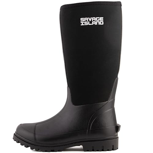 Savage Island Damen Neopren-isolierte Gummistiefel Warm Gefüttert Vollständig Kniehoch Wasserdichte Gummistiefel, Schwarz , 40 EU