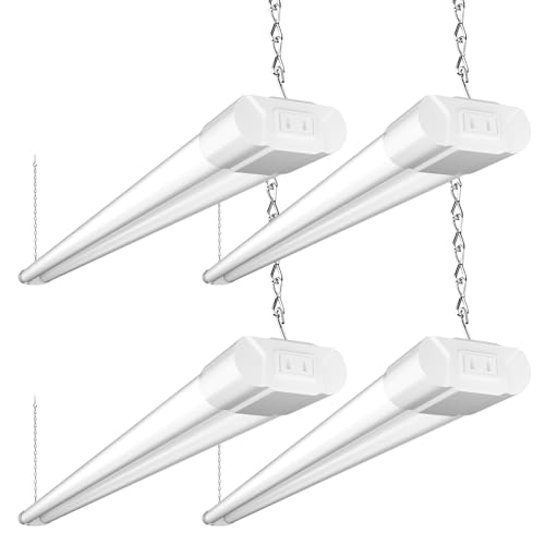 Image of BBOUNDER 4 Pack Linkable LED Utility Shop Light, 4400 LM, Super Bright 6500K Cool Daylight, 4 FT, 48 Inch Integrated Fixture for Garage, 40W Equivalent 250W, Surface + Suspension Mount, White