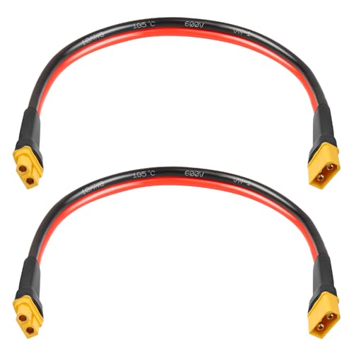 MOOKEERF 2PCS XT60 Extension Cable 10AWG 1FT XT60 to XT60 Cable with Male to Female Connector for Portable Power Station Solar Panel RC Battery
