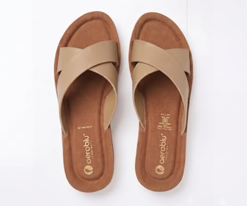 Image of AEROBLU Cushion Comfort Mid Heel Slippers for Women | Classic Cross Strap Design | Comfortable Padded Footbed | Anti-Skid & Durable Heel Slippers for Girls | Ideal for Party, Ethnic and Daily wear