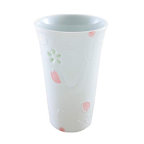 酒器 有田焼 波佐見焼 クリスタル桜ビールカップ(ピンク) タンブラー 花柄 水晶彫|和食器 陶器 三階菱