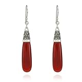 Amazon Collection Sterling Silver Marcasite and Carnelian Elongated Wire Earrings