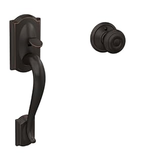 Schlage FE285 CAM 716 GEO Camelot Front Entry Handleset with Georgian Knob, Lower Half Grip, Aged Bronze