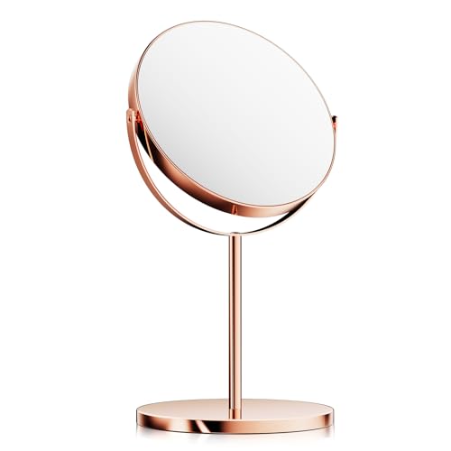 MoNiBloom 6.5-Inch Double Sided Magnifying Makeup Mirror with Magnification 1x 3X Cosmetic Tabletop Mirror with Stand for Desk (Rose Gold)