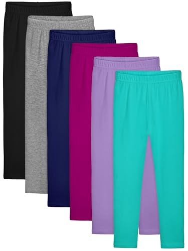 Resinta 6 Pack Girls Cotton Leggings Kids Pull On Leggings Elastic Waistband Stretchy Full Length Footless Soft Tights Pants