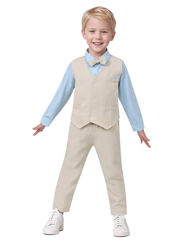 Image of nilikastta Toddler Baby Boy Clothes Suit Gentleman Wedding Outfits Formal Dress Shirt /Bowtie /Vest /Suspender Pants 1-9 Years