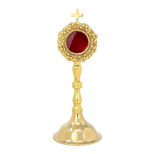 Needzo Mini Brass Reliquary, High Polished Sacred Relic Holder, Catholic Church or Home Decoration, 8 x 3 Inches