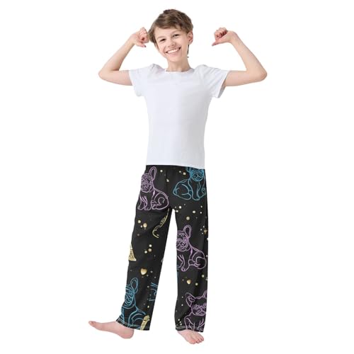 ZZXXB Funny Bulldog Eiffel Tower Boys Long Pants Soft Trousers Elastic Waist Kids Lounge Bottoms with Pockets S-XL3
