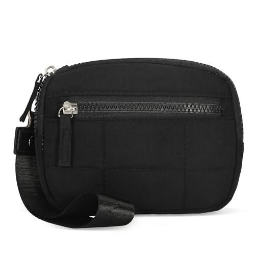 Hynes Eagle Wristlet Wallets for Women Nylon Quilted Puffer Wallet Purse with 3 Zip Pockets for Travel/Daily Black