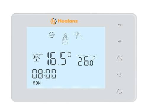 Termostato a batería para caldera de gas, termostato a batería programable de 2 cables de pared, cronotermostato semanal digital a pilas, termostato ambiente (pilas no incluidas)