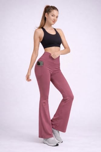 Image of Women's High Waist Bootcut Yoga Pants with Side Pockets | Flared Gym Leggings for Women | Stretchable Workout Bell Bottom Tights for Yoga, Gym, Running & Casual Wear Pack of 2