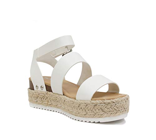 Image of Soda Topic Open Toe Buckle Ankle Strap Espadrilles Flatform Wedge Casual Sandal