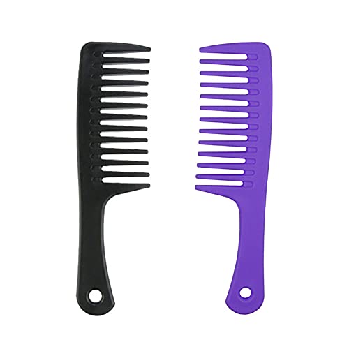 Papyon Wide Tooth Comb for Curly Hair Wet Hair Detangler Comb, Durable and Anti - Static, for Women Natural Black Hair Weavy Hair, 2 PCS Include Black and Purple