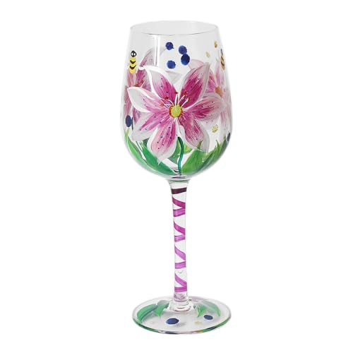 Lesser & Pavey Lynsey Johnstone Pink Lilies Wine Glass for Home Kitchen, Restaurant & Parties, 8.5 cm (width) x 22.5 cm (height)