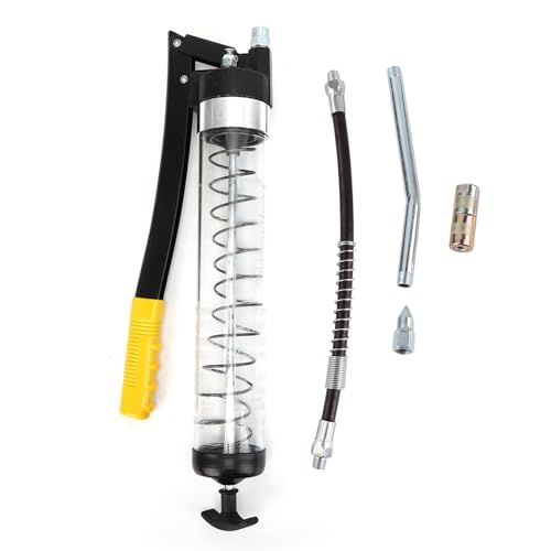 Klanata Pistola de Engrase Manual, 6000 PSI Herramienta de Engrase de Alta Presión con Tubo Transparente y Doble Pistón, Accesorio de Lubricación para Maquinaria Agrícola e Industrial
