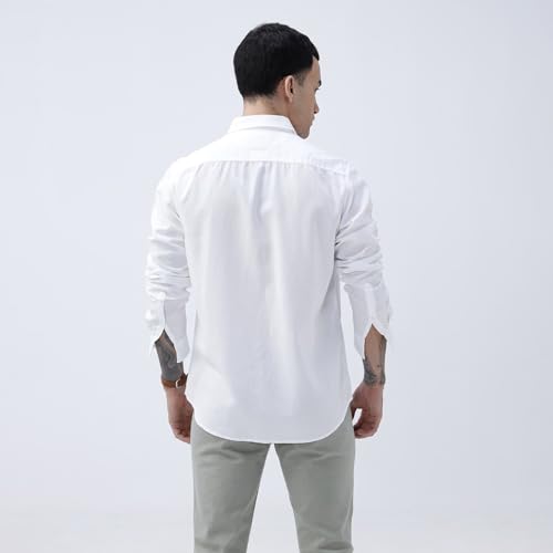 Image of BASICS Cotton-Linen Blended Men's Shirt | Slim Fit | Everyday Smart Casual Wear | Full Sleeve