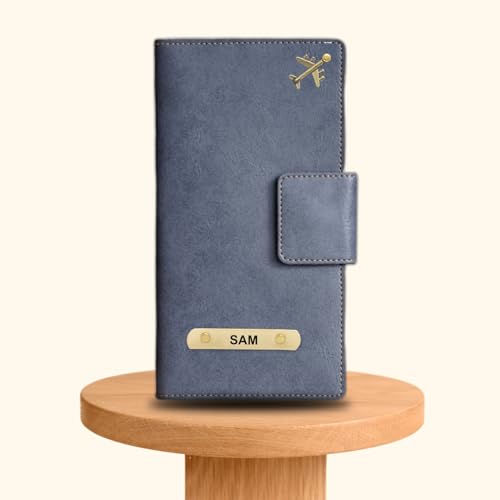 Image of Customized Travel Wallet with Name Engrave | Personalised Passport Holder for Women | Customised Passport Cover for Men and Women | Travel Organizer Gift Wallet (Grey)