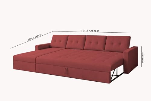 Image of Emilio 6 Seater LHS L - Shape Pull-Out Sofa Cum Bed Sofa for Living Room (Maroon Fabric Color) Premium Fabric Sofa Set for Living Room Sofa Cum Bed