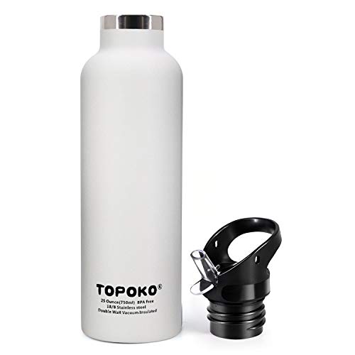 Topoko 25 Oz Double Wall Stainless Steel Water Bottle, Straw Lid With Handle, Vacuum Insulated, Sweat Proof, Leak Proof Travel Mug Sports Bottle, Keep Warm Or Cold Up To 24 Hours. (White) #TOP1