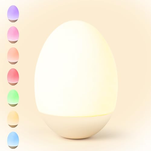 Image of NICKLUC Egg Night Light for Nursery: Baby Night Lights Tap Lamp Stepless Dimming with Warm White and 7 RGB Colors Rechargeable Portable for Infant and Kids Bedroom Breastfeeding Sleep Aid