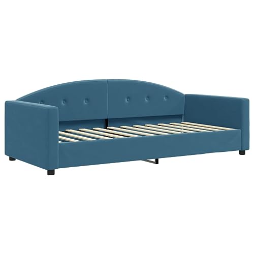 Tagesbett Ausziehbar mit Schubladen Blau 90x200 cm, Samt-Sofa mit 2 Matratzen, Metall-Holzrahmen für Gästezimmer, Modernes Schlafsofa – Bild 5