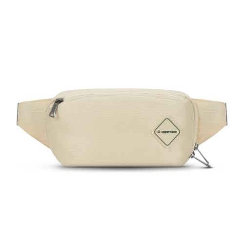 Image of uppercase Cubo Waist Bag for Men & Women- Crossbody Sling Bag for Biking Travel, Outdoor Sports, Camping, Hiking, Cycling | Waist Pouch with Adjustable Strap, Compartment and Zipper Pockets (Beige)