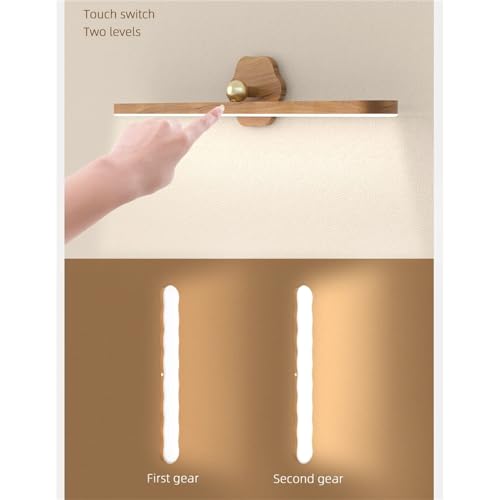 Lâmpada de parede com design de madeira maciça imitação de LED, rotação de 360°, bateria magnética,