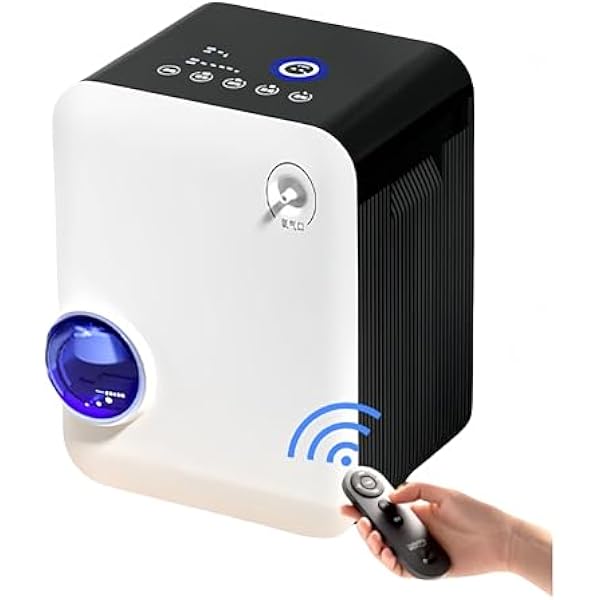Oxygen Inhaler, Household Oxygen Generator, High Oxygen Machine, Medical Grade Oxygen Generator for Elderly People, Continuous Operation, High Oxygen Concentration, Convenient to Carry, Remote Control, Perfect for Household/Business and Pets 1-7L Best Selling Model - 96% Oxygen + Fog + Light Sound + Remote Control