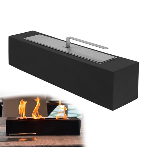 Fogata portátil de bioetanol grande rectangular para jardín, balcón, sala de estar, comedor, cemento sin humo, chimenea de mesa (negro, 45 x 10 x 10 cm)