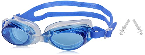 Image of I-SWIM LADIES COSTUME IS-103 NAVY /WHITE LINES SIZE 2XL WITH GOGGLES SILICON JOINTLESS WITH BOX BLUE