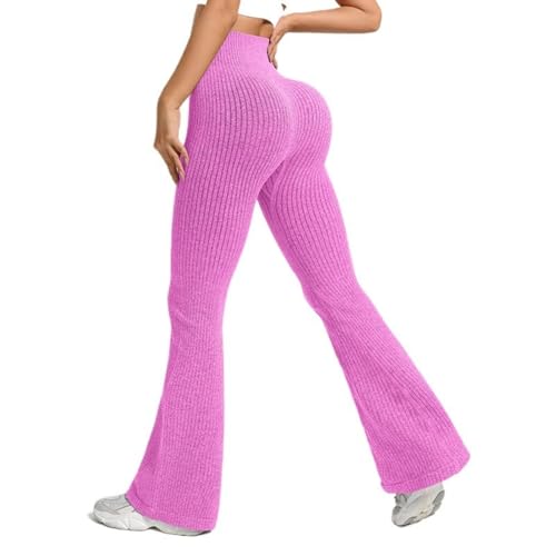 Toumov Women Ribbed Knit Sports Yoga Leggings High Waist Tummy