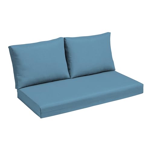 Arden Outdoor Loveseat Cushion Set, 48 x 24, Water Repellent, Fade Resistant, Cushion Set for Couch, Bench, and Swing, French Blue Texture