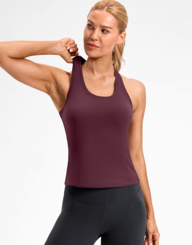 SANTINY Workout Tank Tops for Women Racerback Yoga Gym Tennis Running Athletic Tops Scoop Neck Tight Sleeveless Shirts (Wine_S) — view 2