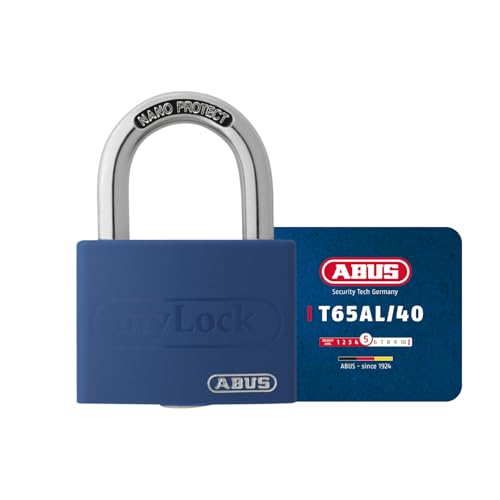 ABUS Vorhängeschloss T65AL/40 myLOCK - individuell beschreibbar - Spindschloss - massiver Aluminium-Schlosskörper - ABUS-Sicherheitslevel 5 - Blau